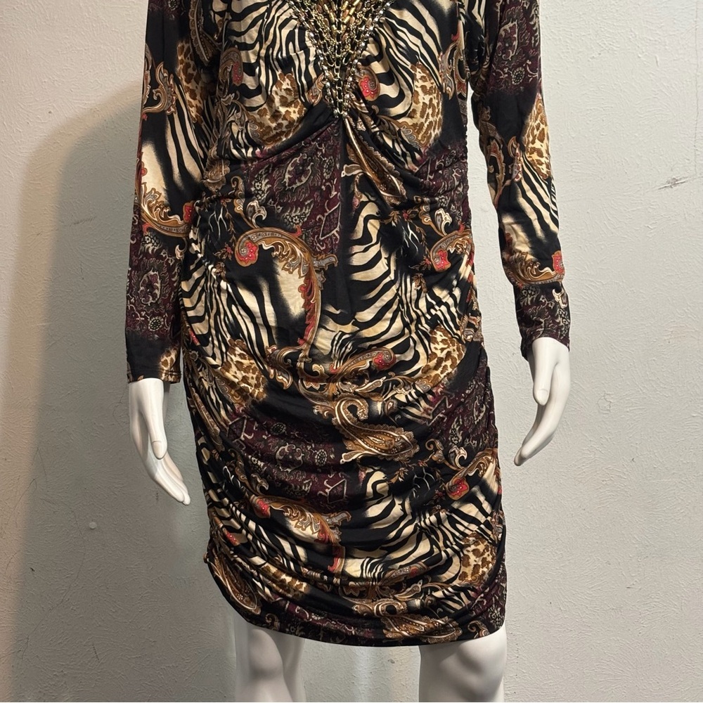 Boston Proper Black and Brown Animal Print Long Sleeve Dress - Picture 6 of 9